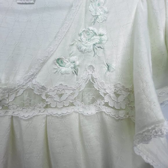 Miss Elaine Classics Nightgown Med Light Mint Knit Short Sleeve Lace Embroidered - Picture 5 of 14